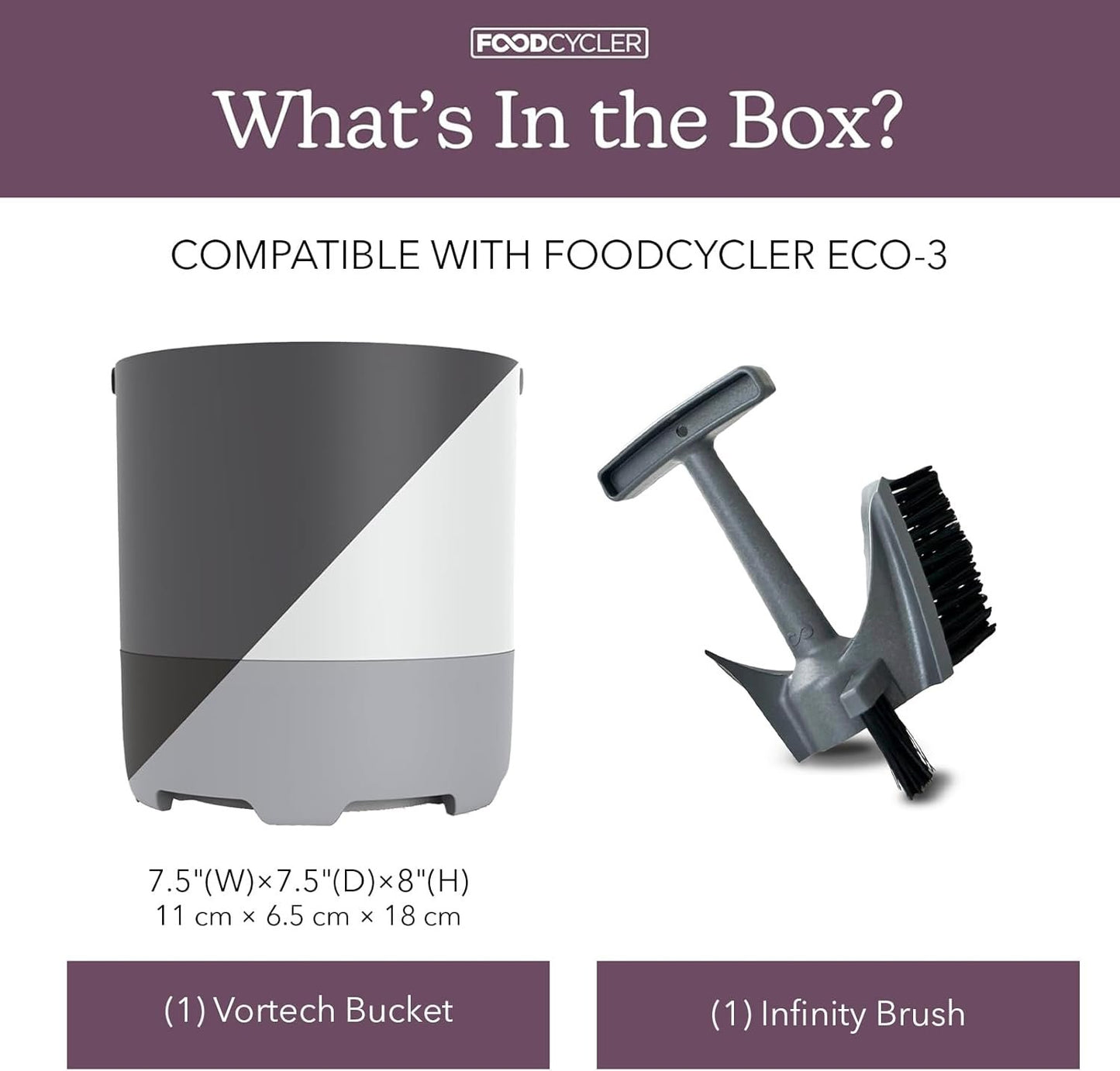 FoodCycler Eco 3 Bucket & Infinity Brush Pack – Kitchen Compost Bin Cleaner & Cleaning Brush Set – Sustainable Food Processor, Trash Can & Recycling Bin Cleaning Supplies & Essential (Grey)