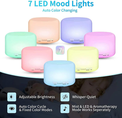 500ml Essential Oil Diffuser 7 Color Night Light, Electric Aroma Ultrasonic Aromatherapy Humidifier Timer and Auto Shut Off (with Bluetooth Speaker)