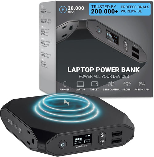 Omni 20+ 20000mah AC/DC/USB-C/Wireless Power Bank | High Powered Battery Backup for Laptops:MacBook Pro/iPad Pro/Dell/Surface | Cameras:Canon/Nikon/DSLR/DJI Drones | Smart Devices:iPhone/Samsung