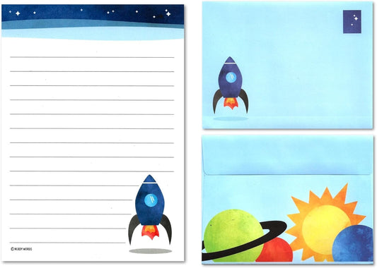 Small Outer Space Rocket Ship Stationery Writing Paper with Envelopes by Nerdy Words (5" x 7")