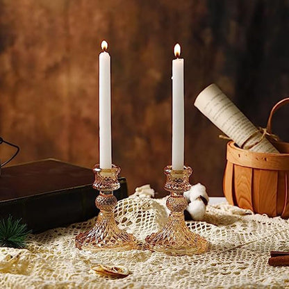 2pcs Candlestick Holders, Taper Candle Holders Glass, Candle Pillar Stands for Table Mantel Wedding Housewarming Gift Home Decoration (Gold 2pcs)