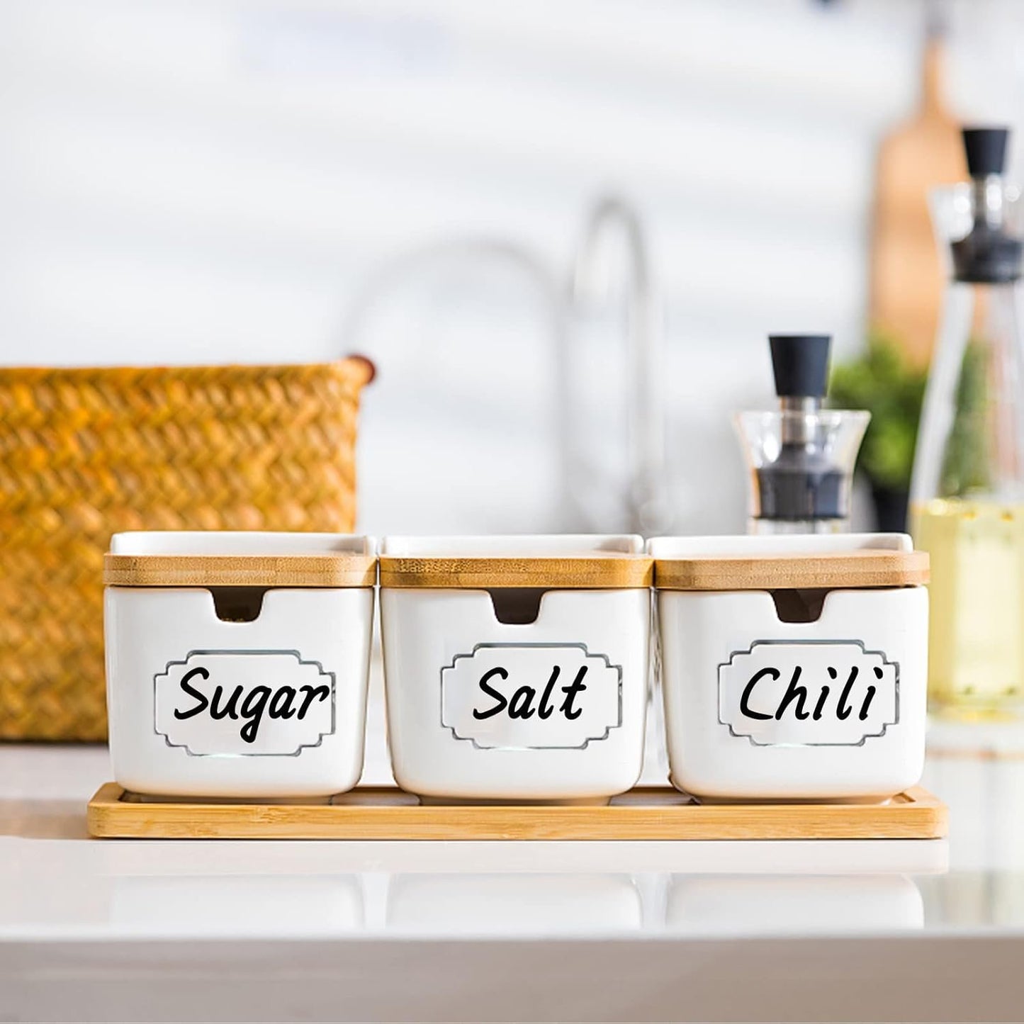 JaoNanl Removable Clear Labels for Jars, Transparent Label Stickers with Silver Border,Waterproof Write-On Kitchen Labels with Markers for Food Container,Storage Bin,Spice Jar,Home Organization,138Pcs