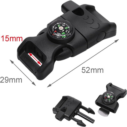 5pcs Pack Black 5/8" Compass Flint Scraper Fire Starter Whistle Buckle Plastic Paracord Bracelet Outdoor Camping Emergency Survival Travel Kits #FLC158-FWC(Black)