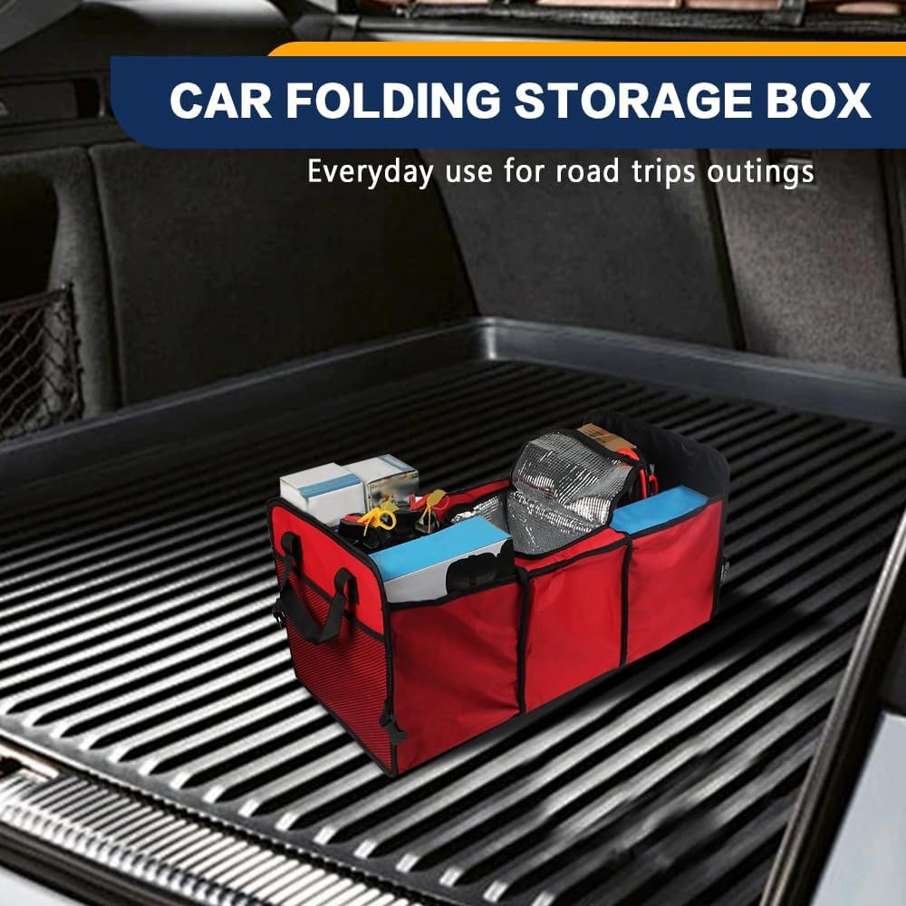 Wedcool Car Trunk Organizer, Auto Storage Bag, Trunk Organizer Storage with Insulation Cooler, Anti-slip Multi Compartments Trunk Storage, Car Interior Accessories Universal for SUV, Truck (Red)