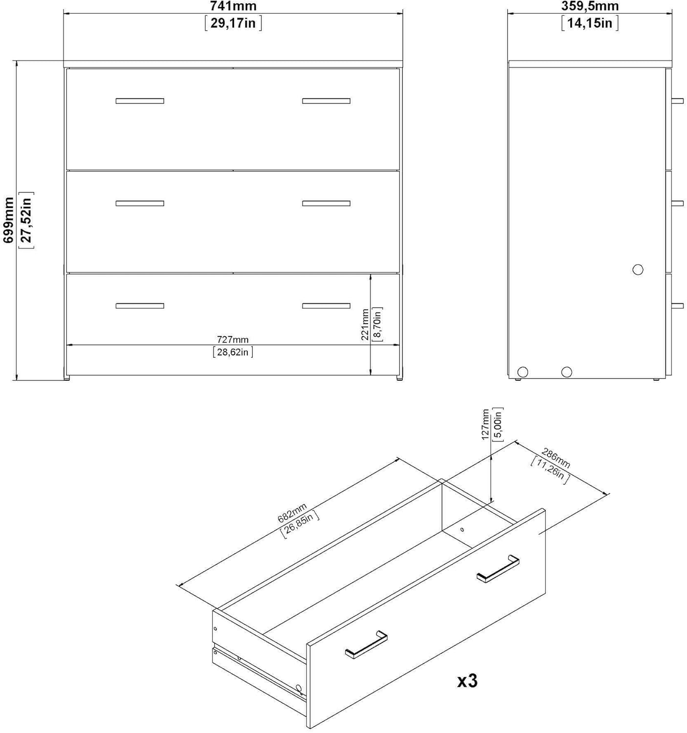 Dmora - Addie Chest of Drawers, Multi-Purpose Settimino, Bedroom Dresser, Cabinet with Drawers, 74 x 36 x H 70 cm, White