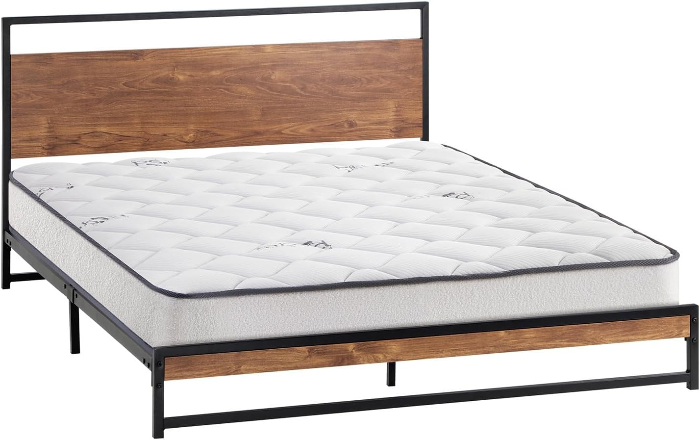 Oikiture Double Size Bed Frame with Mattress Set Metal Bed Base Double Bed Mattress