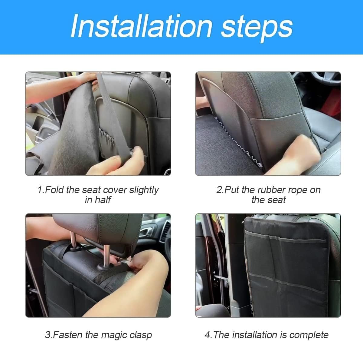 Heavy Duty Kick Mat for Car, 2 Pack Car Seat Back Protectors, Upgraded Waterproof Fabric, Car Back Seat Cover for Kids, Pets with 3 Reinforced Mesh Storage Pockets