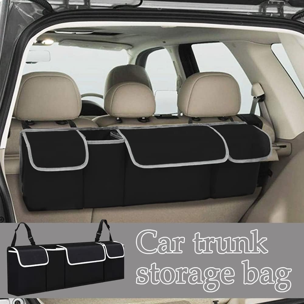 Mearo Trunk Organizer, Car Organizer, Foldable Waterproof Multi Compartment Car Storage Organizer with 4 Pockets, Large Capacity Hanging Organizer Car Accessories Universal for Car Truck SUV
