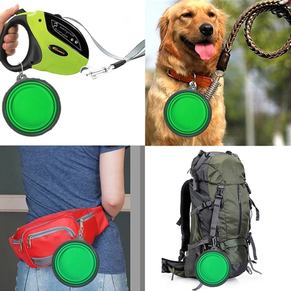 Collapsible Dog Bowl,Granmagazz 2 Pack Collapsible Silicone Dog Bowl, Portable Pet Feeding Watering Dish, Foldable Expandable Cup Dish for Small Pet Cat Food Water Feeding Portable Travel Bowl (Green)