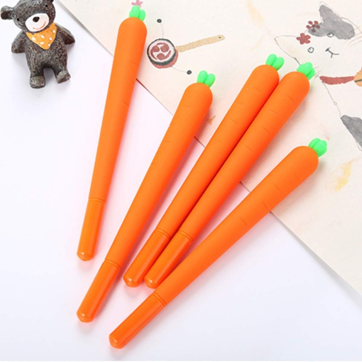 Halloluck 24 Pcs Carrot Gel Ink Pen Cute Silicone Roller Ball Pen for Office School Supplies, Kids Drawing Pen Gifts for School Student Office Kids Play Study Stationery Supplies
