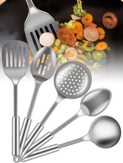 Stainless Steel Cooking Utensils Set Kitchen Tools Set Kitchen Gadgets Cookware Professional Wok Utensils Set Stainless Steel Kitchen Utensils for Hanging Dishwasher Safe (5)
