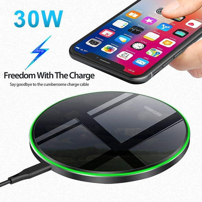 Wireless Charger • 30W Max Wireless Charging Pad • Compatible with Samsung Galaxy S23/S22/S21/S21 Ultra/S21+/S20 fe/S20/Note 20/10,Google Pixel,LG,and More