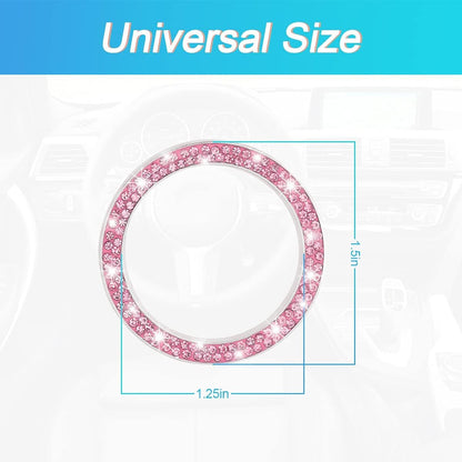 Car Bling Crystal Rhinestone Engine Start Ring Decals, 2 Pack Car Push Start Button Cover/Sticker, Key Ignition Knob Bling Ring, Sparkling Car Interior Accessories for Women (Pink1)