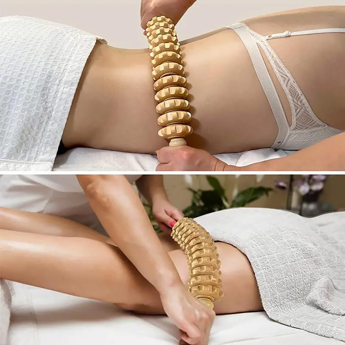 AIMALL Wooden 12-Roller Body Massager Stick for Deep Tissue Relief - Manual Meridian Massager for Neck, Waist, Thighs, Trigger Point Therapy for Fascia and Cellulite
