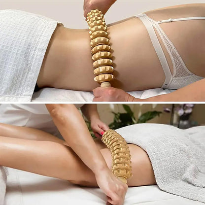 AIMALL Wooden 12-Roller Body Massager Stick for Deep Tissue Relief - Manual Meridian Massager for Neck, Waist, Thighs, Trigger Point Therapy for Fascia and Cellulite