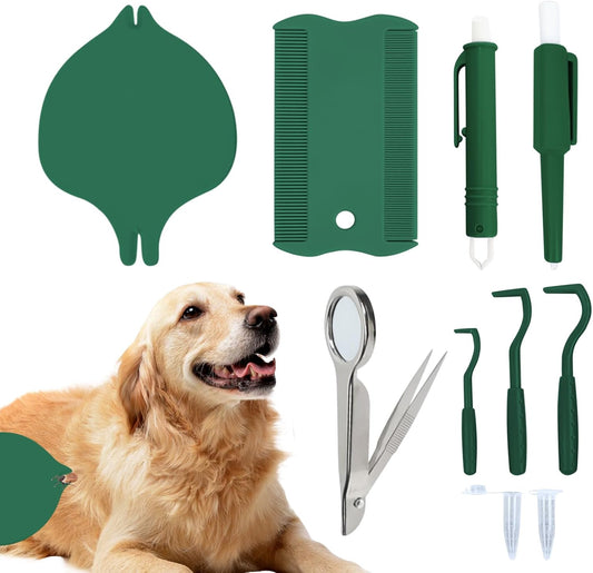 Veasbuu Dog Tick Remover Tools, Multifunctional Ergonomic Flea And Tick Puller Kit for Dogs, Cats, 4.33x4.33 Inches Compact Design Pet Households, Easy to Use Grooming Accessory