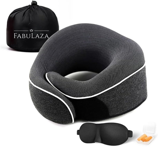 Luxury Memory Foam Travel Neck Pillow - Ergonomic, 360-Degree Folding Neck Support - Aeroplane Portable, Adjustable &Therapeutic Relief - Ideal for Airplane, Car - Neck Pain Relief - Black