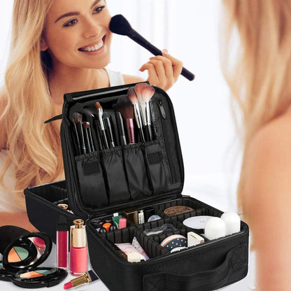 SlowTon Makeup Bag Organizer, Travel Cosmetic Bag with Adjustable Dividers, Portable Storage Case for Cosmetics Makeup Brushes Toiletry Jewelry Digital Accessories(Black,M)