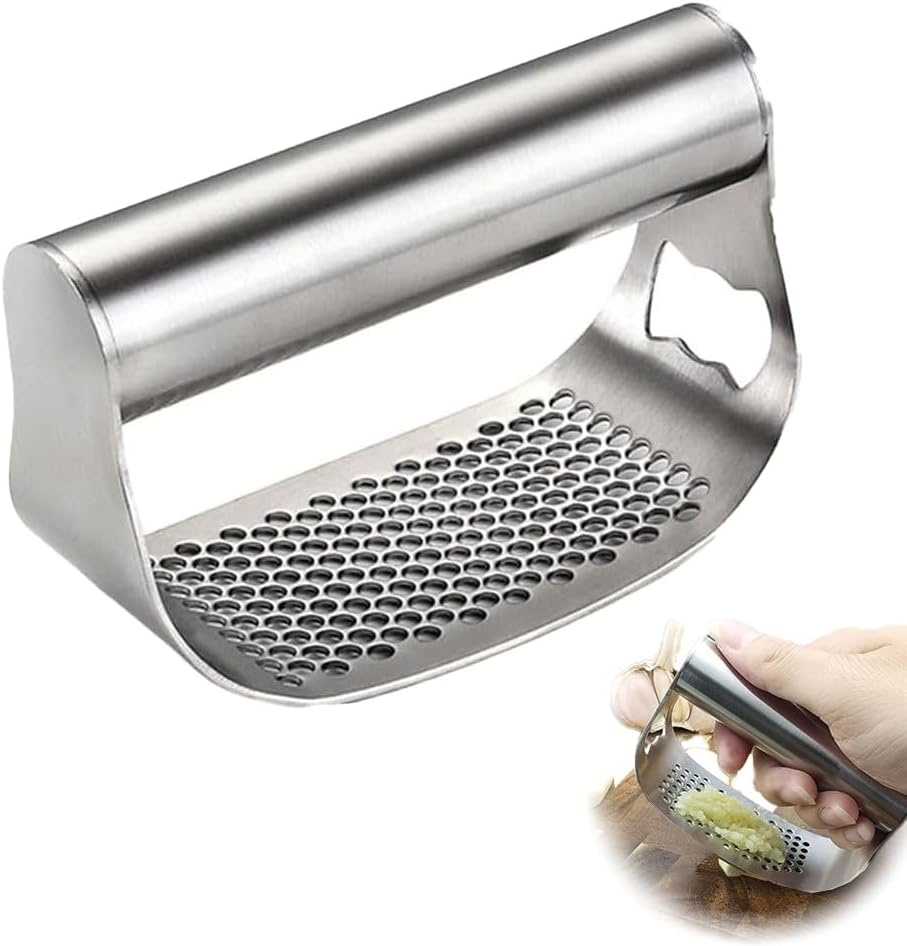 Stainless Steel Garlic Presser,2024 New Garlic Mincer Press Garlic Crusher with Cleaning Brushr And Peeler,Garlic Chopper Kitchen Tools Gadgets,Easy to Use.