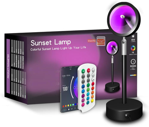 UanTii Tuya Smart Sunset Lamp Wireless Bluetooth Sunset Projector RGB Rainbow Atmosphere Led Light for Home Decoration App Control