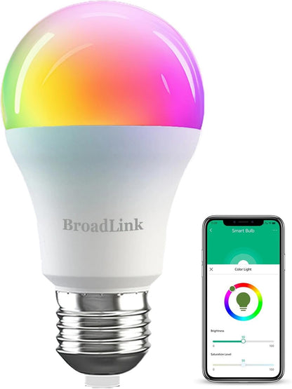 Broadlink Smart Light Bulb, 10W Dimmable RGB Color Changing Wi-Fi LED Smart Bulb E27 800lm, Works with Alexa, Google Home, Siri and IFTTT, No Hub Required, Multi-Color (LB27 R1)