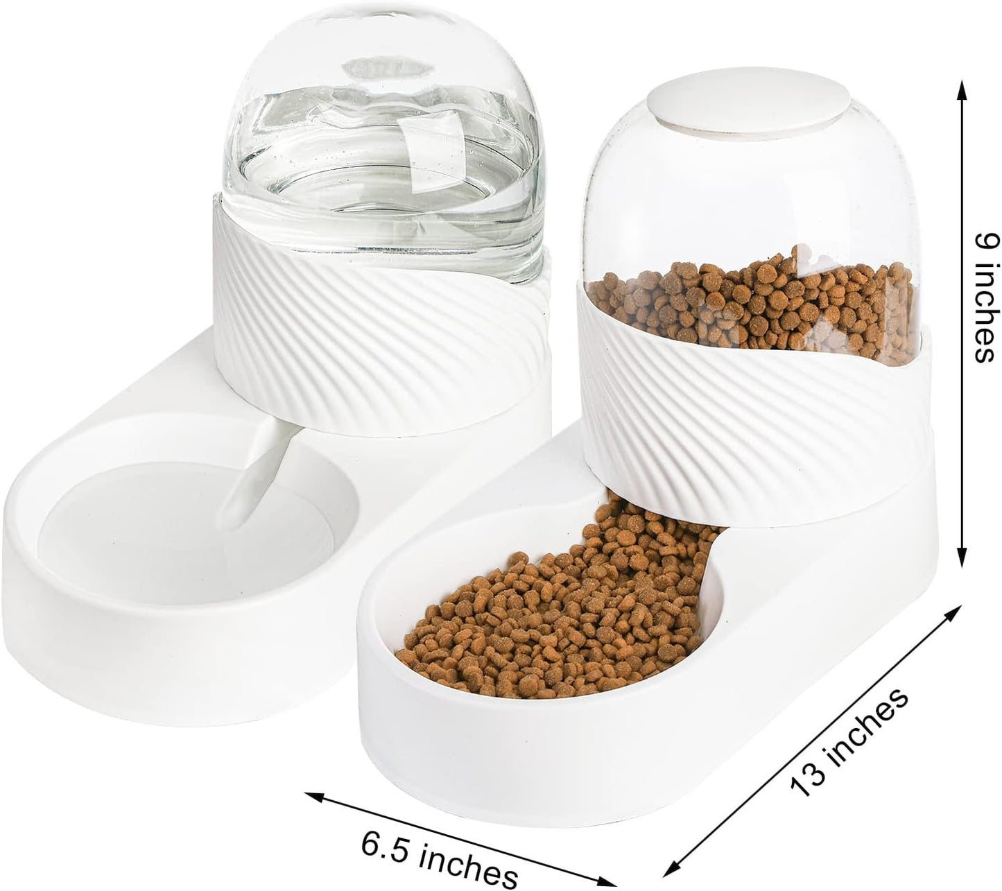 Hacaroa 2 Pack Automatic Cat Feeder and Water Dispenser, 2 L Gravity Pet Food Feeder and Waterer Set, Self Feeding Dog Bowl for Small Pets, Puppy, Kitten, 100% BPA-Free, Easily Clean, White