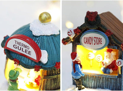 LICHENGTAI Oggettistica Natalizia in Resina Villaggio di Natale Luminoso Casa di Natale in Miniatura Case del Villaggio Natalizio con Illuminazione a LED, Regali di Natale del Ringraziamento