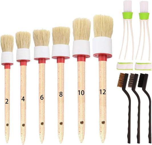 11 Pieces Car Cleaner Brush SetIncluding Natural Boar Hair Detail Brush (Set of 6) Auto Detailing Brush Set for Cleaning Weels Interior Exterior Leather and 2 pcs Automotive Air Conditione