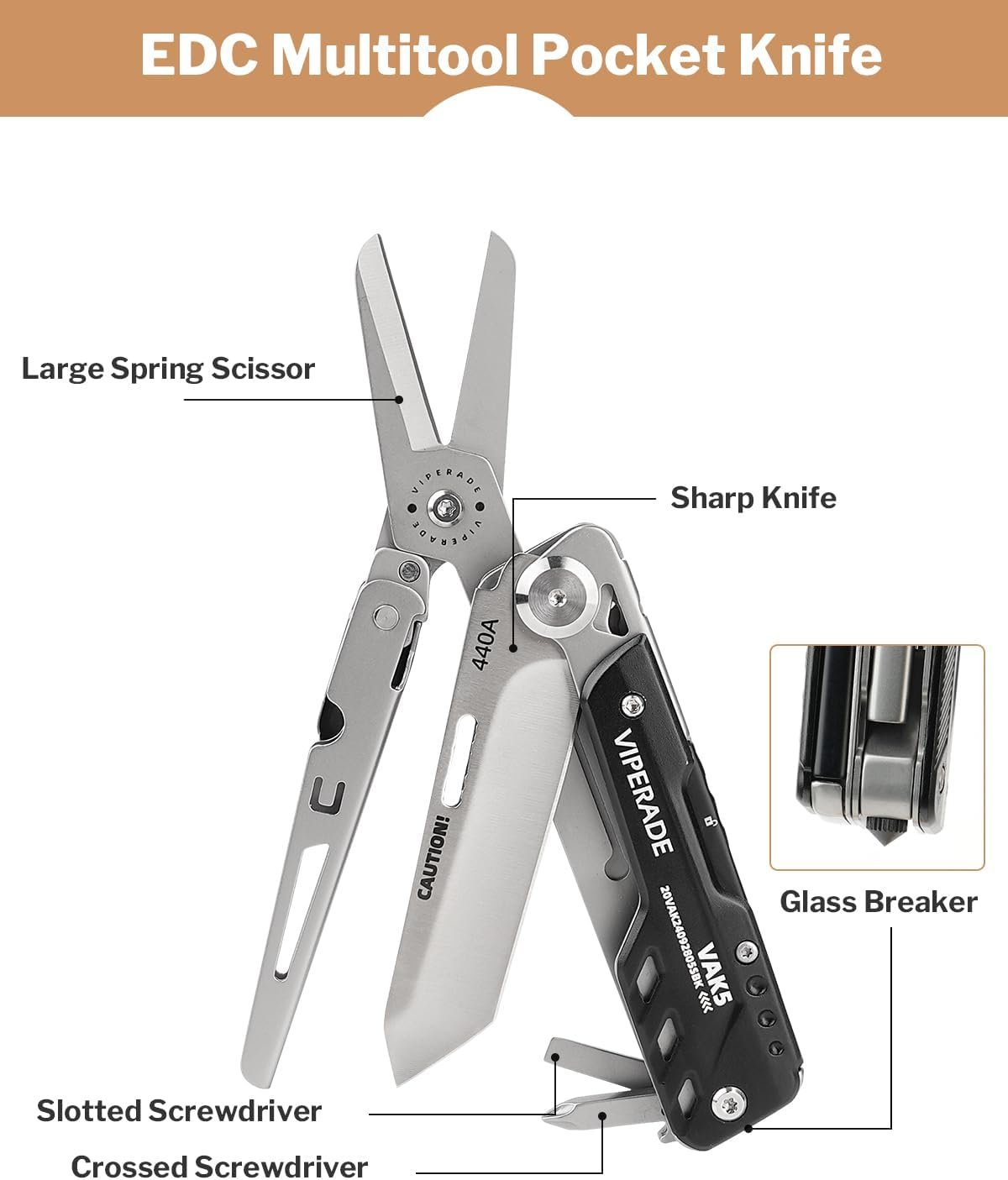 VIPERADE VAK4 Multitool Pocket Knife for Men, Multifunctional 21-in-1 Multitool Pocket Knife with Pouch, Outdoor Camping Survival and Everyday Use (VAK5)