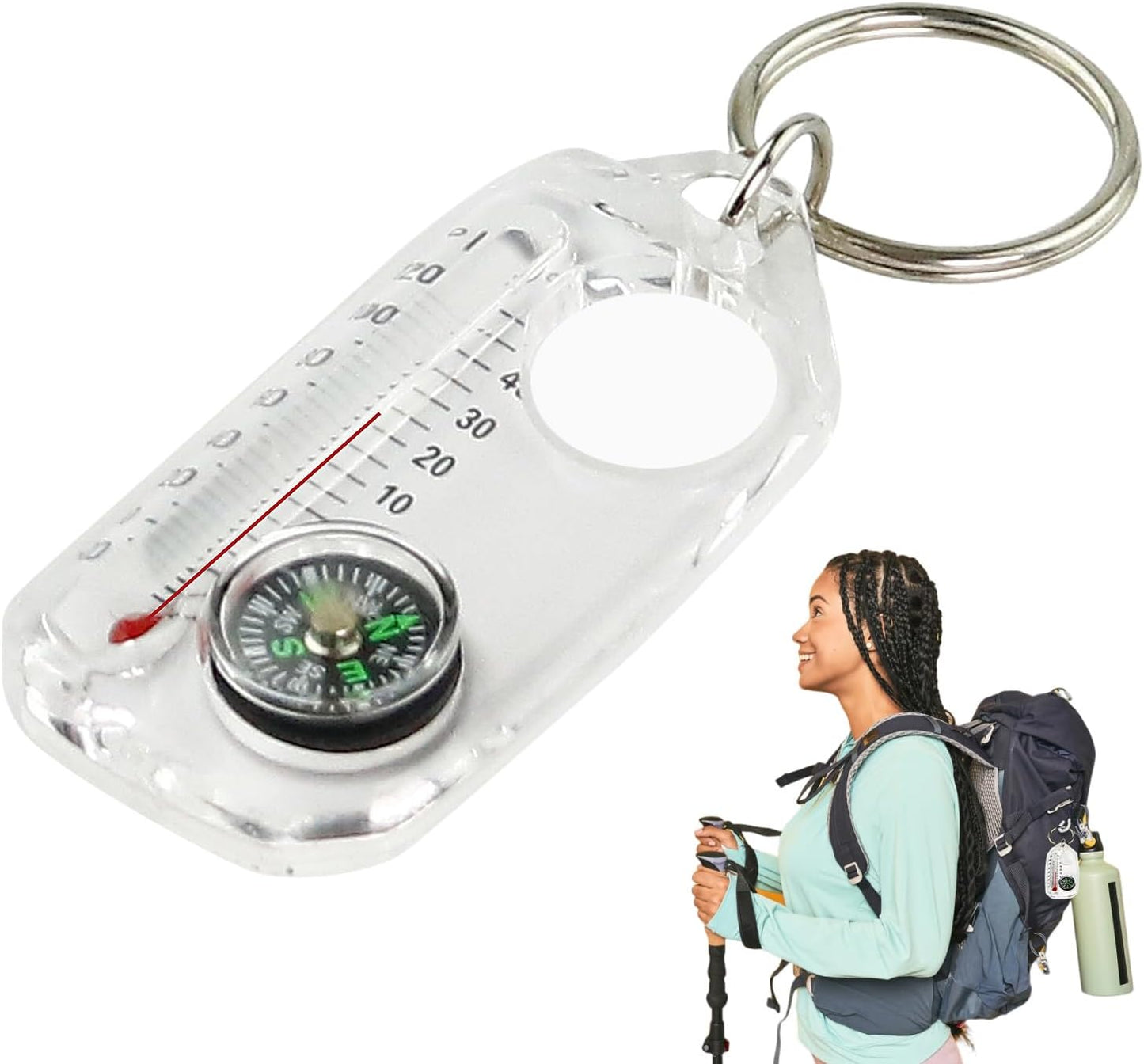 Compass Key Chain, Pocket Compass Thermometer, Survival with Clip, Lightweight Gear for Hiking and Backpacking, Outdoor Travel Use, 2.3x1.2x0.3 Inches Abs Build 1 Piece