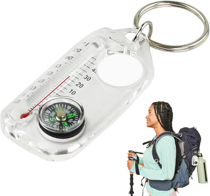 Compass Key Chain, Pocket Compass Thermometer, Survival with Clip, Lightweight Gear for Hiking and Backpacking, Outdoor Travel Use, 2.3x1.2x0.3 Inches Abs Build 1 Piece