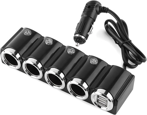 Cigarette Lighter, DC 12V/24V USB 4 Way Cigarette Lighter Socket Splitter with Two USB Ports, Charger Adapter for Electronic Equipment
