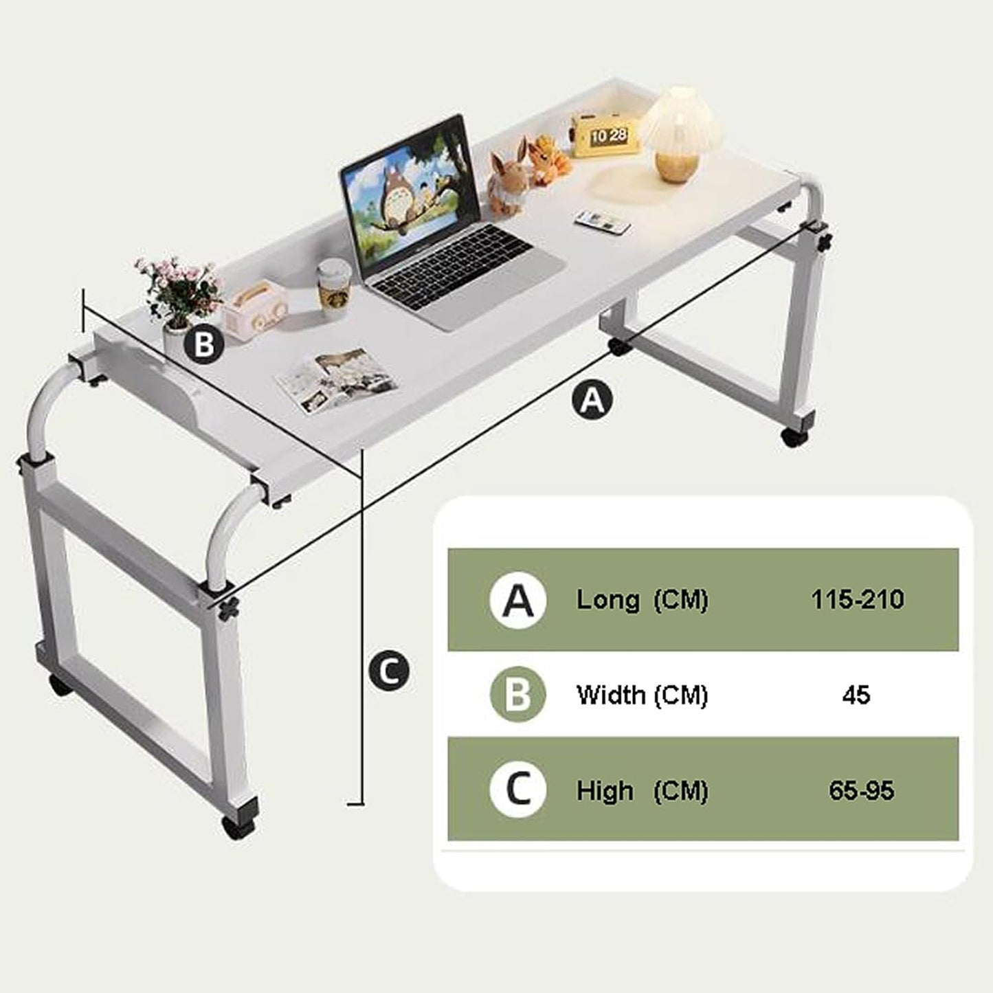 GXQFC Laptop Desk Adjustable Height 65 – 95 cm, Mobile Table 115 × 45 cm Nursing Table Cross Table Bed Sofa for Reading/Breakfast (Colour: Wood)
