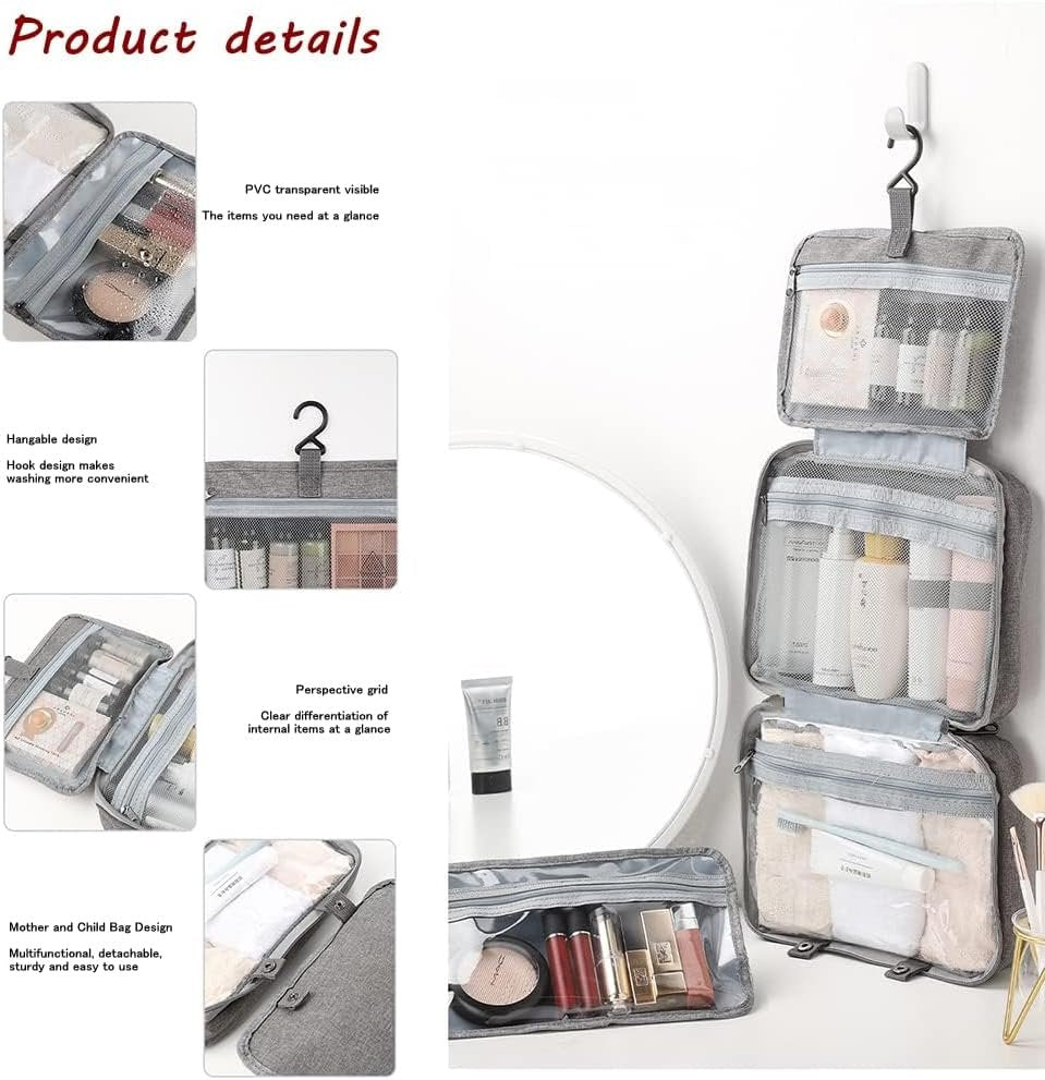 Travel Toiletry Bag,Hanging Travel Toiletry Bag with Hook,Hanging Toiletry Bag,Resistant Travel Cosmetic Bag Foldable Hygiene Bag for Toiletries, Cosmetics, Makeup, Brushes, Shower