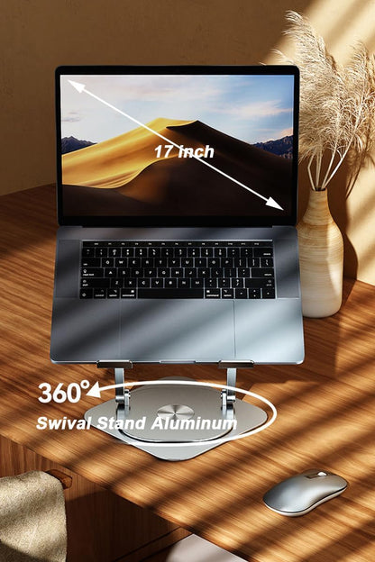 KEROLFFU Laptop Stand Fan With 360 Rotating Base, Adjustable Height Up to 10", Ergonomic Aluminum Riser Holder for 10-17 Inch Laptops/All MacBook Air