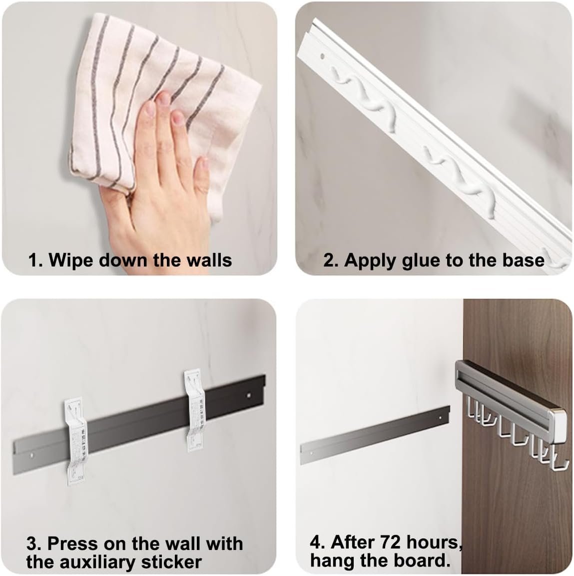 HMAKGG Kitchen Utensil Holder Wall Sticker, 50 cm Kitchen Tool Bar with 10 Hooks, Aluminium Gadget Bar for Kitchen and Bathroom, Grey