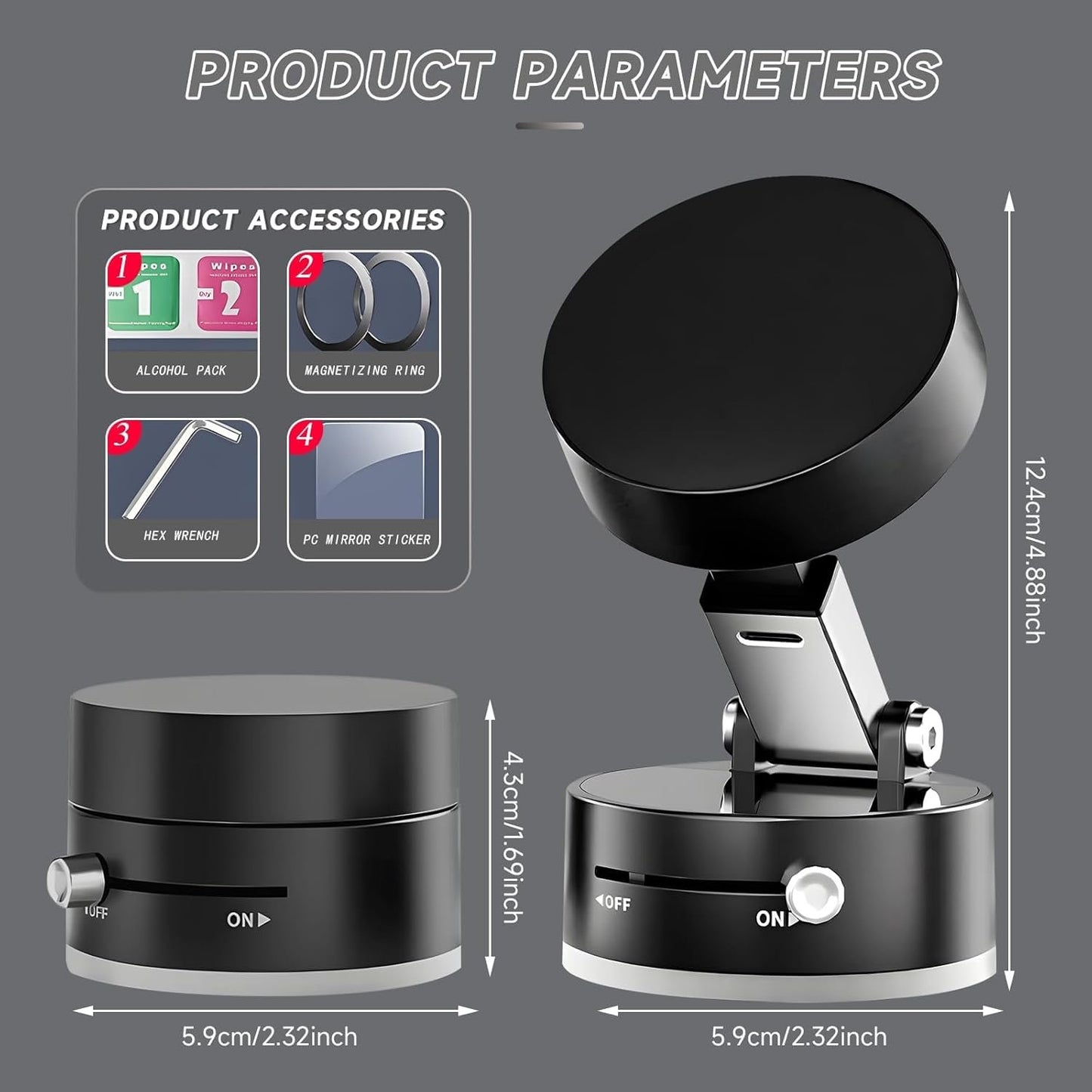 Magnetic Car Cell Phone Holder, 2025, Foldable and Retractable, 360° Rotation, Magsafe Car Holder, Magnetic Suction Cup Holder for Mobile Phone, Universal for Car, Gym, etc