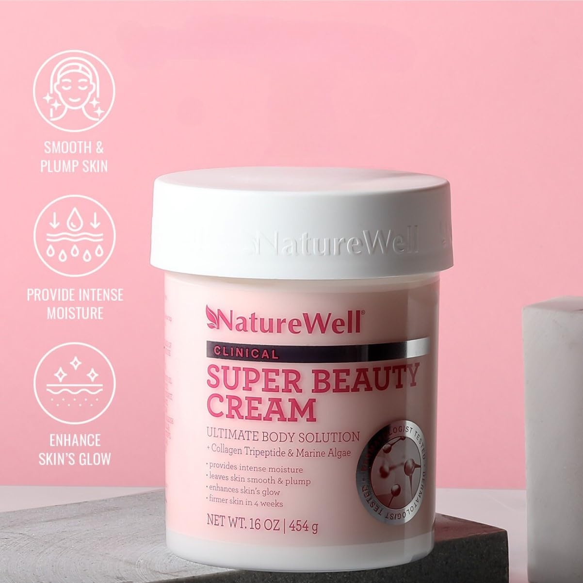 NATURE WELL Clinical Super Beauty Anti-Aging Cream for Face, Body, & Hands, Ultimate Beauty Solution Featuring Collagen Tripeptide & Marine Algae, Smoothing & Plumping, 16 Oz