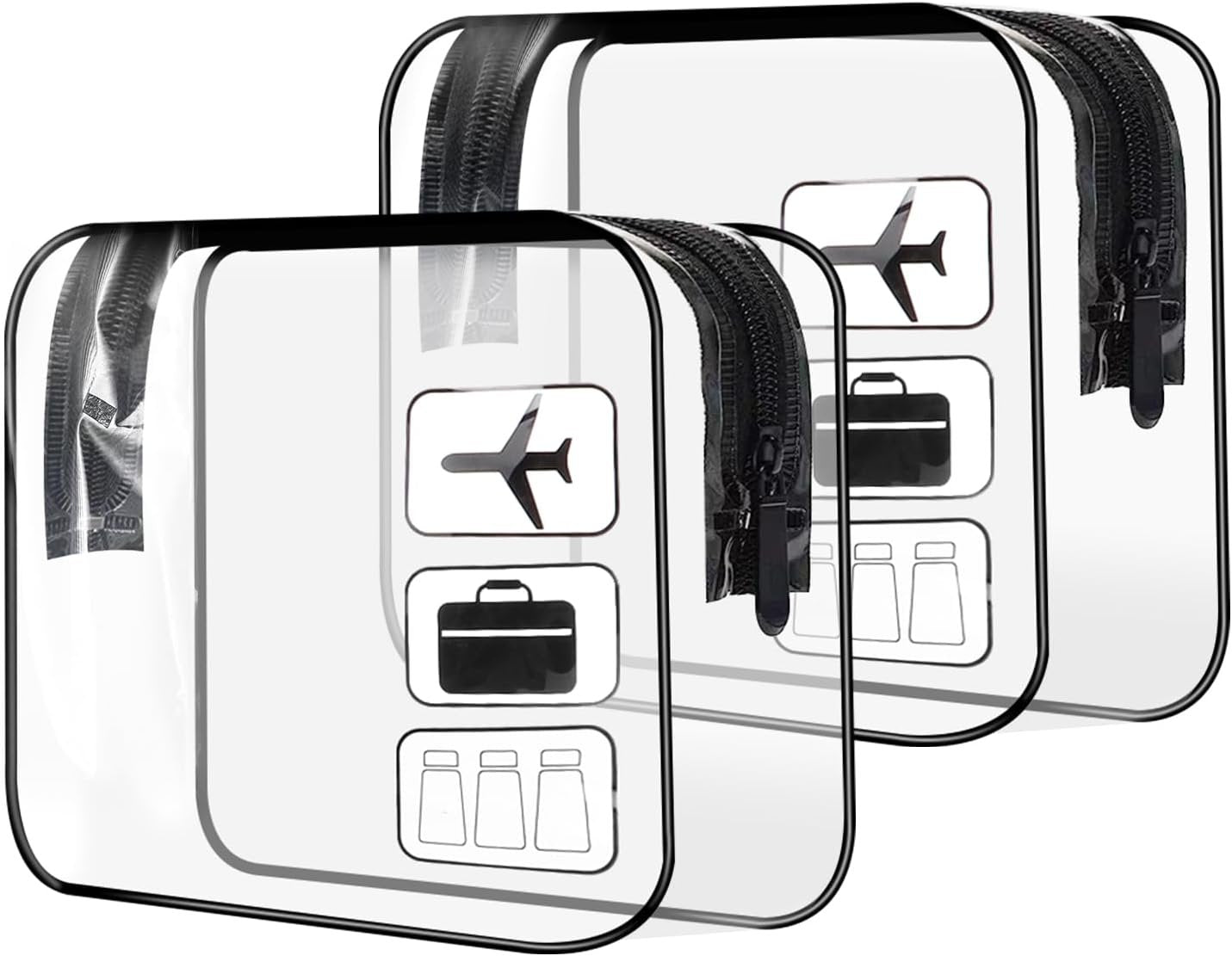 TECDW Clear Travel Toiletry Bag, 2PCS TSA Approved Airport Security Liquids Bags19.5x6cm, 1L Leakproof Clear Makeup Bags, Transparent Travel Wash Bag Holiday Essentials Luggage for Men Women (Black)