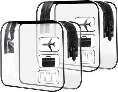 TECDW Clear Travel Toiletry Bag, 2PCS TSA Approved Airport Security Liquids Bags19.5x6cm, 1L Leakproof Clear Makeup Bags, Transparent Travel Wash Bag Holiday Essentials Luggage for Men Women (Black)