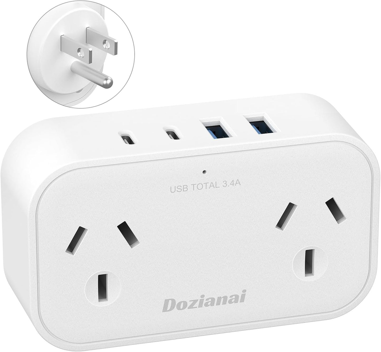 Dozianai US Travel Adapter, AU to USA Power Adapter Travel Power Plug Type B 2 Outlets for USA Cambodia,Canada,Cuba,Haiti,Honduras,Jamaica,Lebanon,Mexico,Peru,Thailand-White