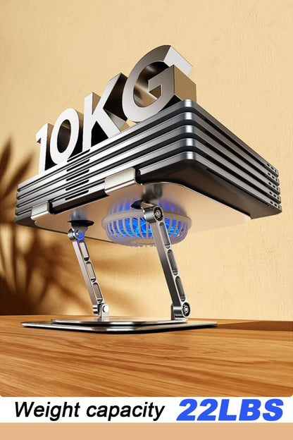 KEROLFFU Laptop Stand Fan With 360 Rotating Base, Adjustable Height Up to 10", Ergonomic Aluminum Riser Holder for 10-17 Inch Laptops/All MacBook Air