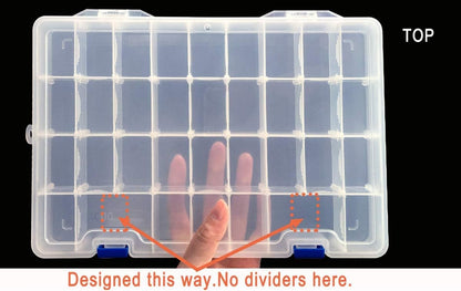 Qualsen Plastic Organizer Container Storage Box Adjustable Divider Removable Grid Compartment Big Clear Slot Box (34 Grid x 1, White)