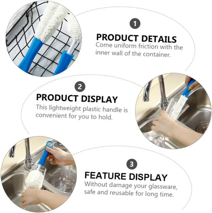 FOMIYES 3 Pcs Glassware Cleaning Tools for Wine Glasses Decanters Blue Bendable Brushes for Hard to Reach Stains Durable Kitchen Home Cleaning Essentials
