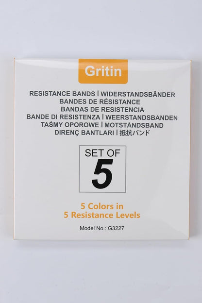 Gritin Resistance Bands, Set of 5 Skin-Friendly Resistance Fitness Exercise Loop Bands with 5 Different Strength Levels - Travel Carrying Case Included - Ideal for Home, Gym, Yoga, Training