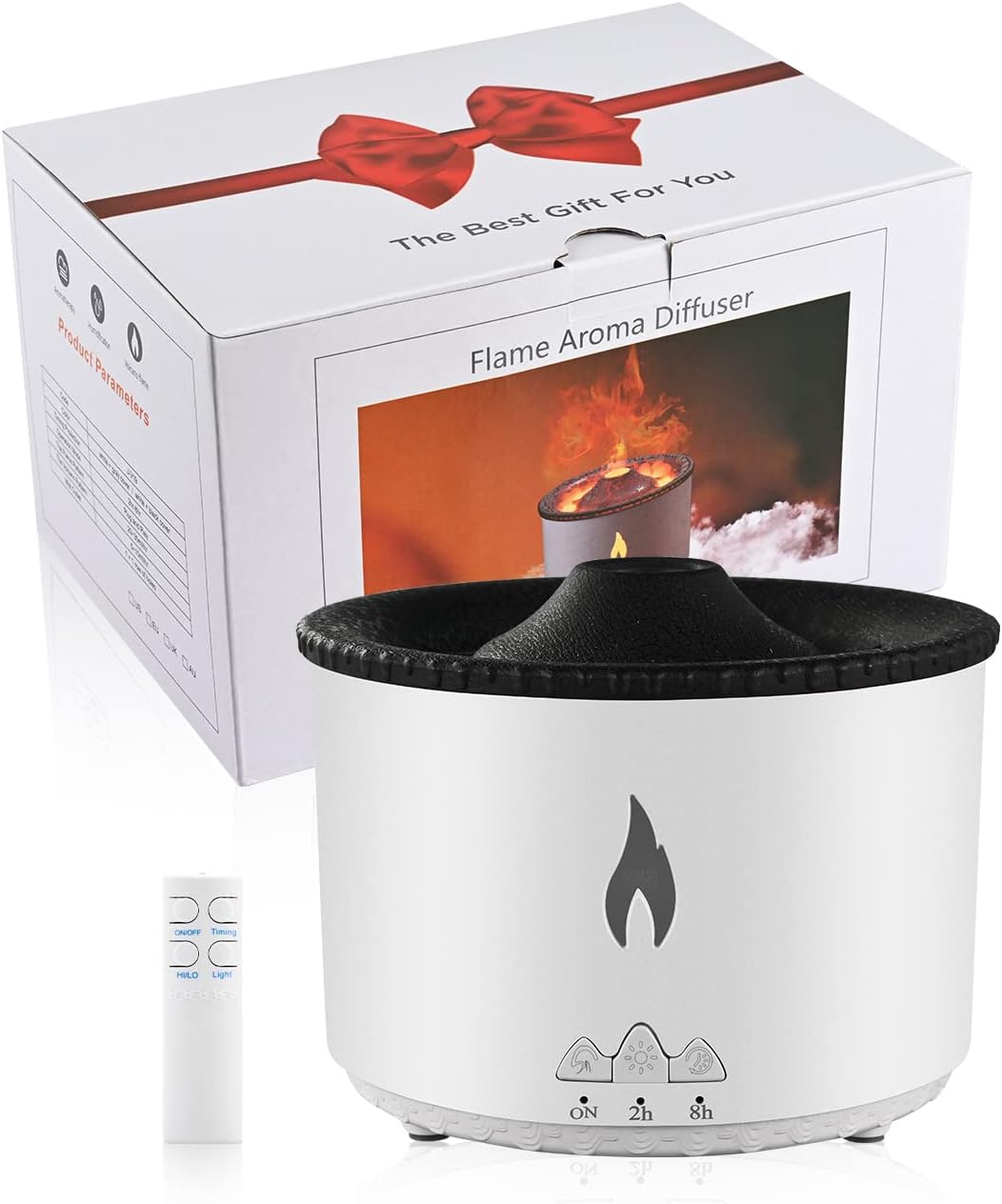 Volcano Diffuser Aromatherapy Oil Humidifier 2 Mist Mode Flame Humidifier,360ML Timer and Waterless Auto-Off Double Color with Remote Control for Home Office