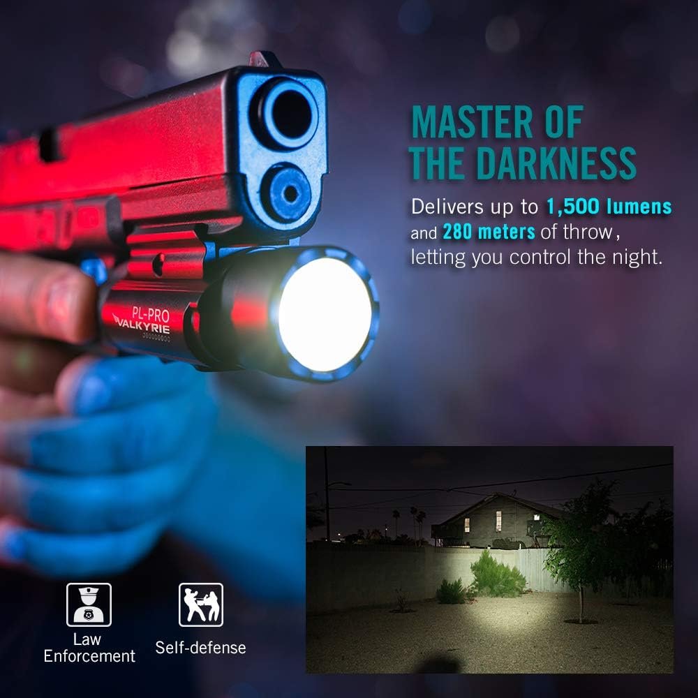 OLIGHT PL-PRO Valkyrie 1500 Lumens Rechargeable Tactical Flashlight with Strobe, Rail Mount Light with NW LED, Weaponlight Powered by Battery with Max Throw 280 Meters (Black)