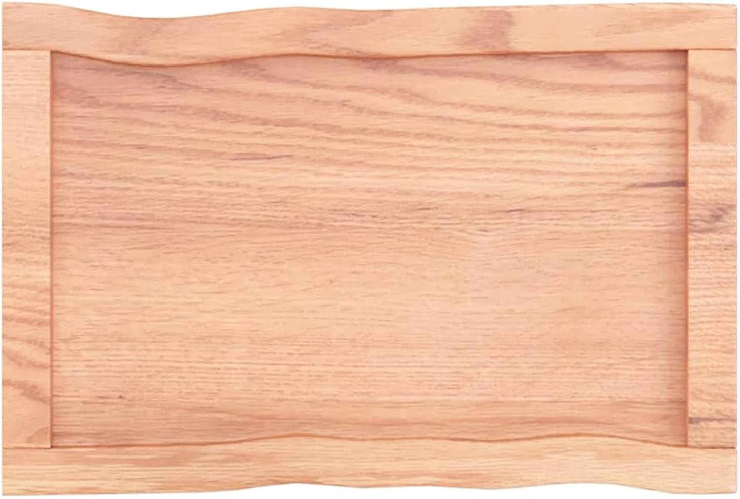 Light Brown Oak Wood Tabletop, 60 x 40 x 4 cm, Solid Treated Wood, Live Edge Design, Replacement Top for Kitchen Coffee Table, Dining Table, Desk Surface