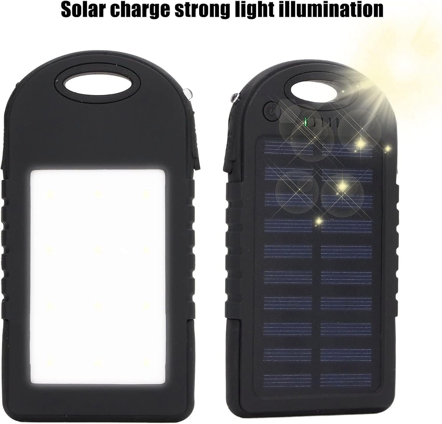 GRCFUMO 5000mAh Solar Power Bank, Solar Charging Powerbank, Portable Power Bank, External Battery Power Bank with 12LED Flashlight for Outdoor Camping Fishing Black