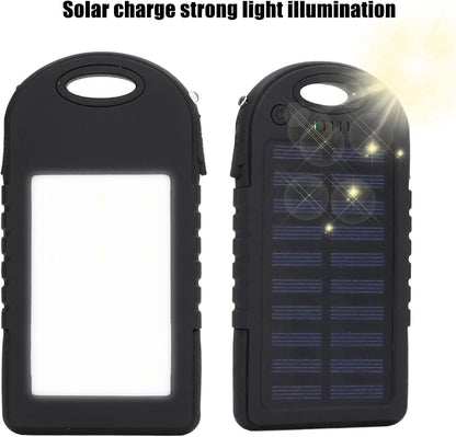 GRCFUMO 5000mAh Solar Power Bank, Solar Charging Powerbank, Portable Power Bank, External Battery Power Bank with 12LED Flashlight for Outdoor Camping Fishing Black